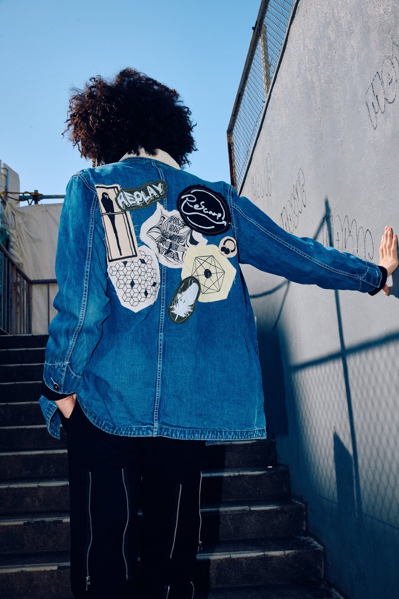 PATCH-PRINTED DENIM COVERALL